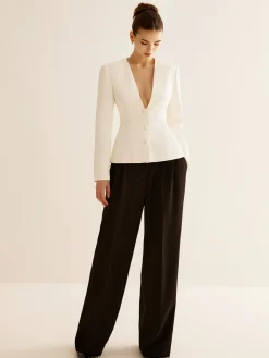 COMMENSE Deep V-Neck Button Slim Blazer* Outerwear|Blazers