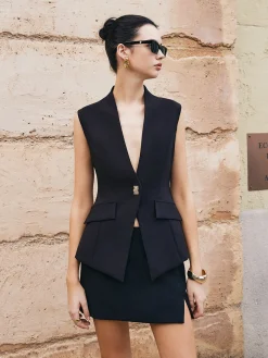 COMMENSE Deep V-Neck Button Slim Vest* Outerwear|Vests