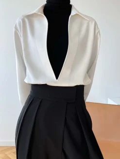 COMMENSE Deep V-Neck Polo Shirt* Blouses & Shirts|Tops