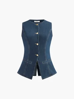 COMMENSE Denim Peplum Vest With Shorts Set* Shorts Sets|Shorts
