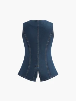 COMMENSE Denim Peplum Vest With Shorts Set* Shorts Sets|Shorts