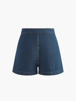 COMMENSE Denim Peplum Vest With Shorts Set* Shorts Sets|Shorts