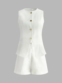 COMMENSE Denim Peplum Vest With Shorts Set* Shorts Sets|Shorts