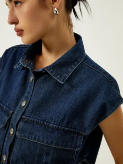 COMMENSE Denim Pockets Turn Down Collar Vest* Outerwear|Vests
