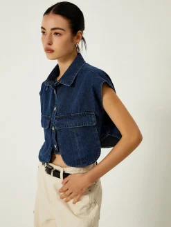 COMMENSE Denim Pockets Turn Down Collar Vest* Outerwear|Vests