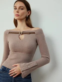 COMMENSE Detachable Belt Cinched Knit Top* Sweater Tops|Sweaters & Cardigans