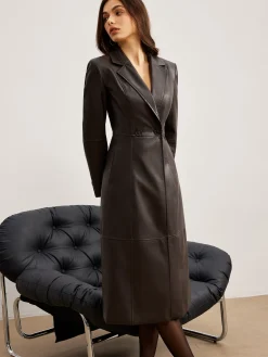 COMMENSE Detachable Fuzzy Collar Faux Leather Long Jacket* Outerwear|Jackets