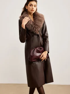 COMMENSE Detachable Fuzzy Collar Faux Leather Long Jacket* Outerwear|Jackets