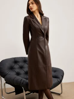 COMMENSE Detachable Fuzzy Collar Faux Leather Long Jacket* Outerwear|Jackets