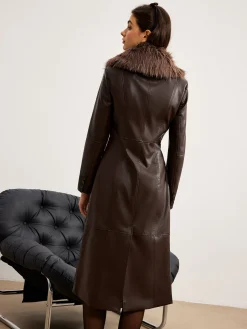 COMMENSE Detachable Fuzzy Collar Faux Leather Long Jacket* Outerwear|Jackets