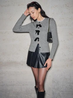 COMMENSE Detachable-Bow Button Short Cardigan* Cardigans|Sweaters & Cardigans
