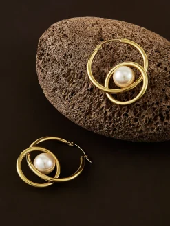 COMMENSE Double Hoop Pearl Drop Earrings* Earrings|Accessories