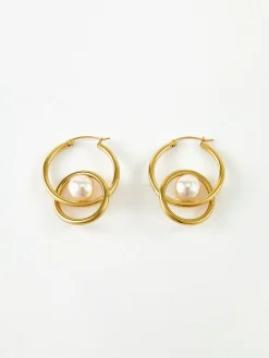 COMMENSE Double Hoop Pearl Drop Earrings* Earrings|Accessories