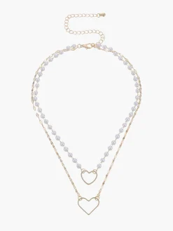 COMMENSE Double Layer Pearl Heart Pendant Necklace* Necklaces|Accessories