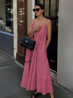 COMMENSE Double Layers V-neck Long Dress* Casual Dresses|Vacation Dresses