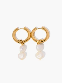 COMMENSE Double Pearl Hoop Earrings* Earrings|Accessories