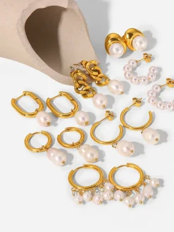 COMMENSE Double Pearl Hoop Earrings* Earrings|Accessories
