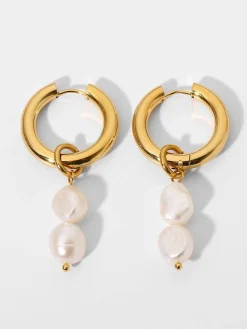 COMMENSE Double Pearl Hoop Earrings* Earrings|Accessories