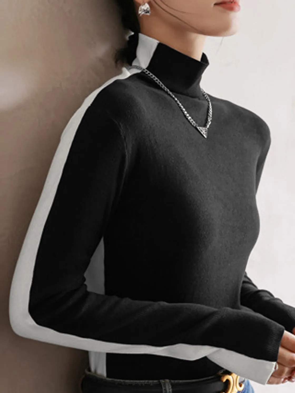 COMMENSE Double Sided Colorblock Long Sleeve Top* T-shirts|Tops