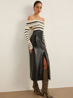 COMMENSE Double Sided Split Faux Leather Skirt* Skirts|Bottoms