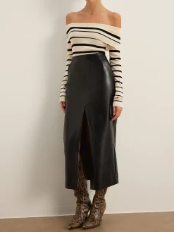 COMMENSE Double Sided Split Faux Leather Skirt* Skirts|Bottoms