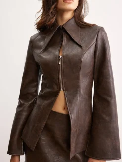 COMMENSE Double Zip Faux Leather Slit Jacket* Outerwear|Jackets