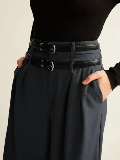 COMMENSE Double-Belt Pleated Straight Pants* Wide Leg|Pants