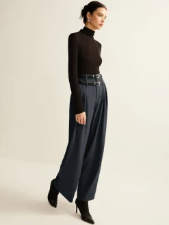 COMMENSE Double-Belt Pleated Straight Pants* Wide Leg|Pants