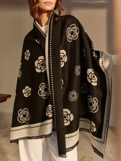 COMMENSE Double-Sided Camellia Tassel Scarf* Accessories