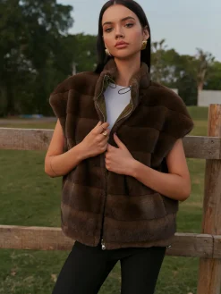 COMMENSE Double-Sided Drawstring Zipper Minky Vest* Vests|Outerwear