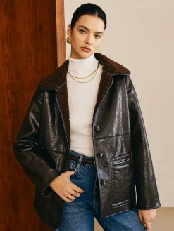 COMMENSE Double-Sided Faux Leather Fleece Jacket* Outerwear|Jackets
