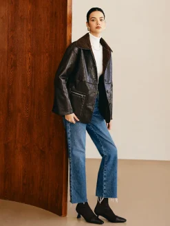 COMMENSE Double-Sided Faux Leather Fleece Jacket* Outerwear|Jackets