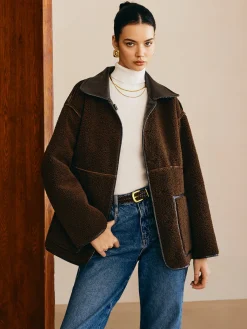 COMMENSE Double-Sided Faux Leather Fleece Jacket* Outerwear|Jackets