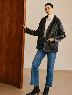 COMMENSE Double-Sided Faux Leather Fleece Jacket* Outerwear|Jackets