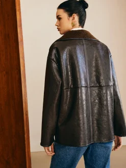 COMMENSE Double-Sided Faux Leather Fleece Jacket* Outerwear|Jackets