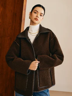 COMMENSE Double-Sided Faux Leather Fleece Jacket* Outerwear|Jackets