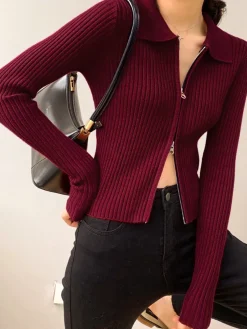 COMMENSE Double-Zip Ribbed Petite Sweater* Sweater Tops|Sweaters & Cardigans