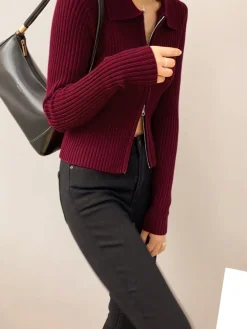 COMMENSE Double-Zip Ribbed Petite Sweater* Sweater Tops|Sweaters & Cardigans