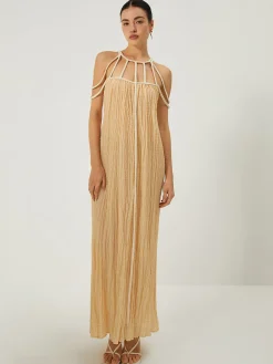 COMMENSE Draped Halterneck Backless Long Dress* White Dresses|Casual Dresses