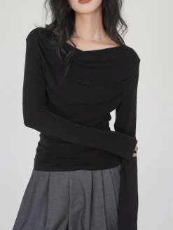 COMMENSE Draped Long Sleeve Slinky Shirt* T-shirts|Tops