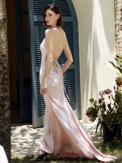 COMMENSE Drawstring Backless Lace Up Long Dress* Cocktail & Party Dresses|Summer Dresses
