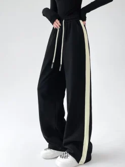 COMMENSE Drawstring Contrast Trim Wide Leg Sweatpants* Wide Leg|Pants