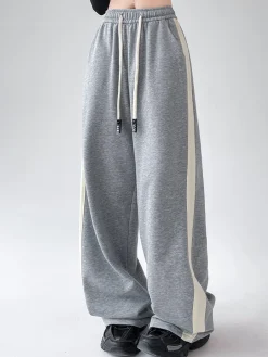 COMMENSE Drawstring Contrast Trim Wide Leg Sweatpants* Wide Leg|Pants