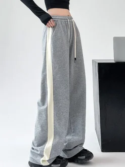 COMMENSE Drawstring Contrast Trim Wide Leg Sweatpants* Wide Leg|Pants