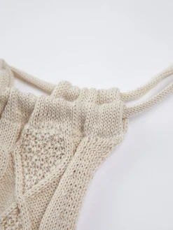 COMMENSE Drawstring Open Back Cable Knit Halter Crop Top* Crop Tops|Tank Tops & Camis