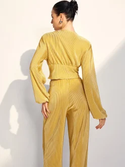 COMMENSE Drawstring Puff Sleeve Pants Set* Pants Sets|Matching Sets
