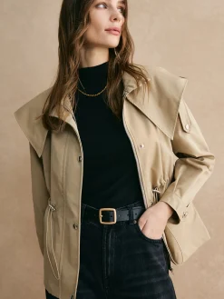 COMMENSE Drawstring Waist Zipper Trench Coat* Outerwear|Coats