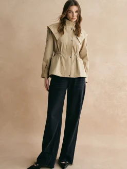 COMMENSE Drawstring Waist Zipper Trench Coat* Outerwear|Coats
