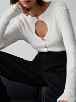 COMMENSE Effortless Keyhole Long Sleeve Knit Top* Sweater Tops|Sweaters & Cardigans