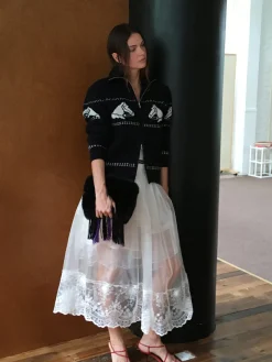 COMMENSE Elastic Waist Lined Lace Skirt* Skirts|Bottoms